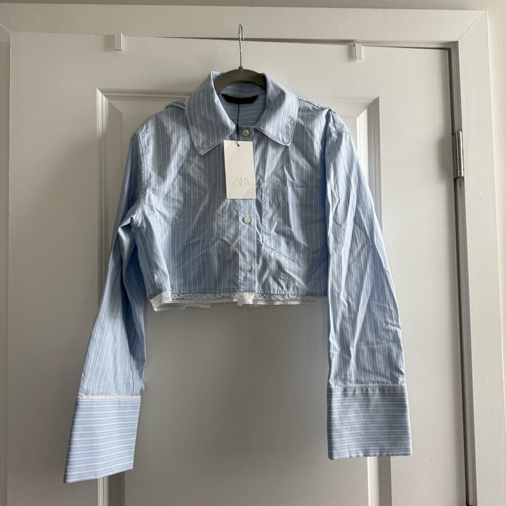 Zara Lace Trim Crop Top And Shirt - Picture 4 of 7